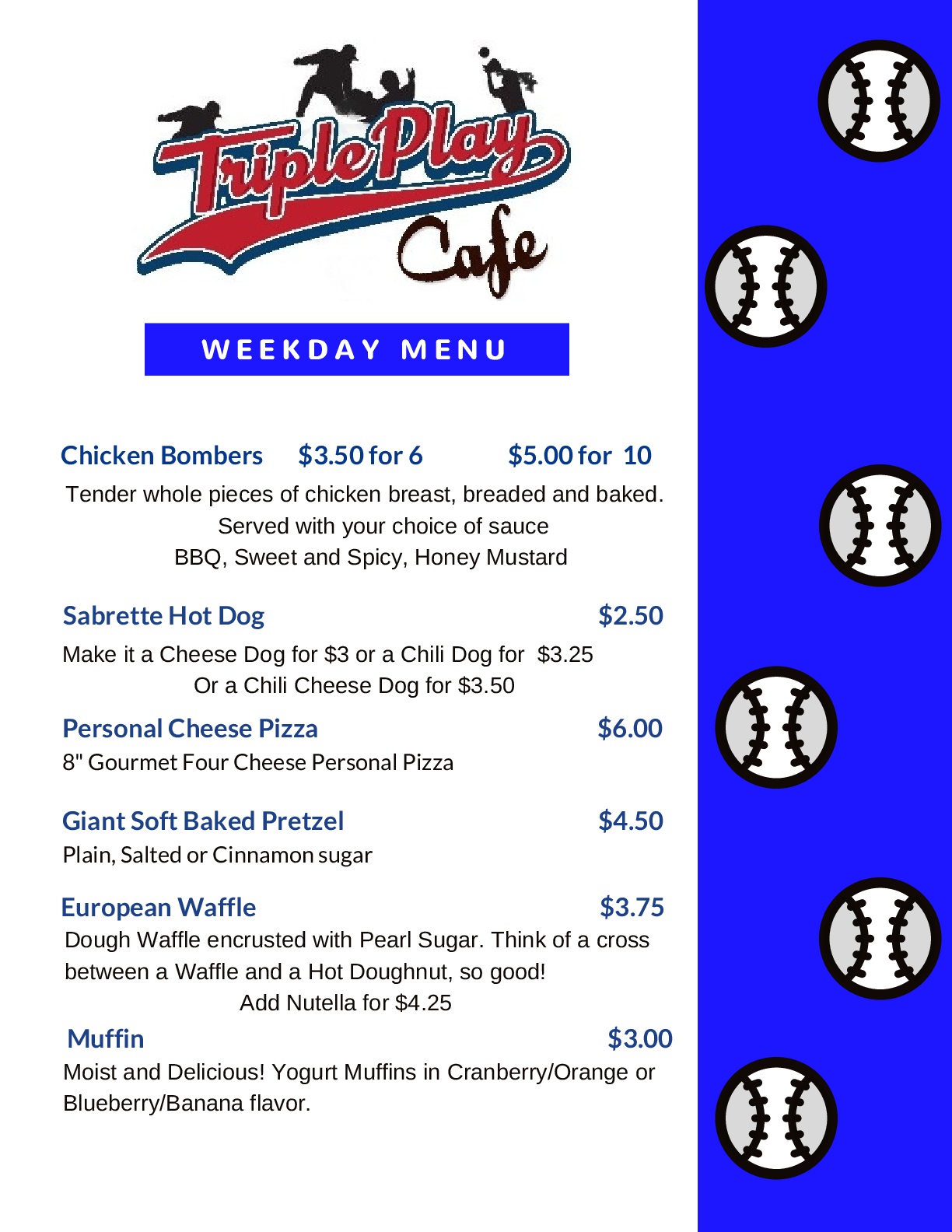 Triple Play Cafe Weekday Menu - Frozen Ropes Chester, NY