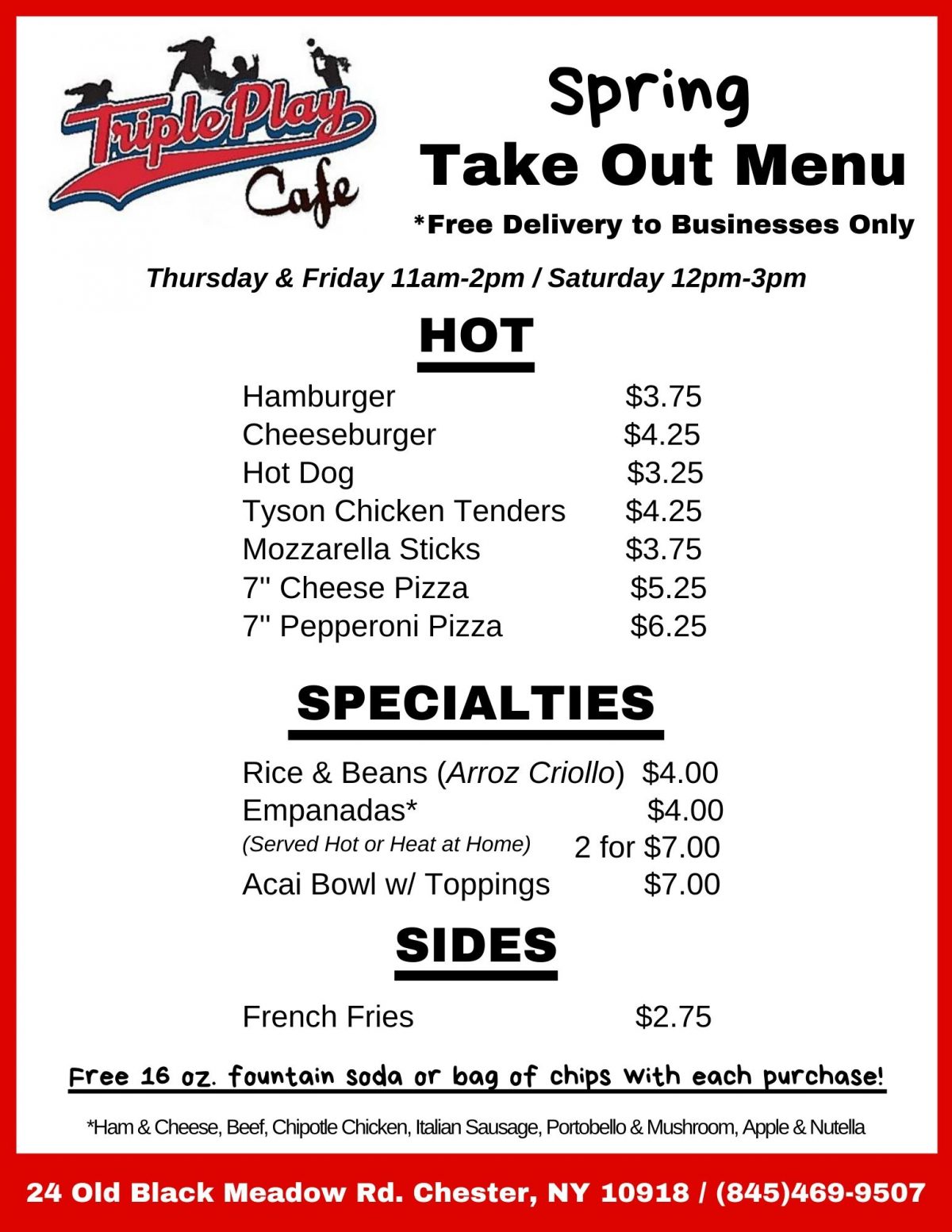 Spring Take Out Menu Frozen Ropes Chester, NY