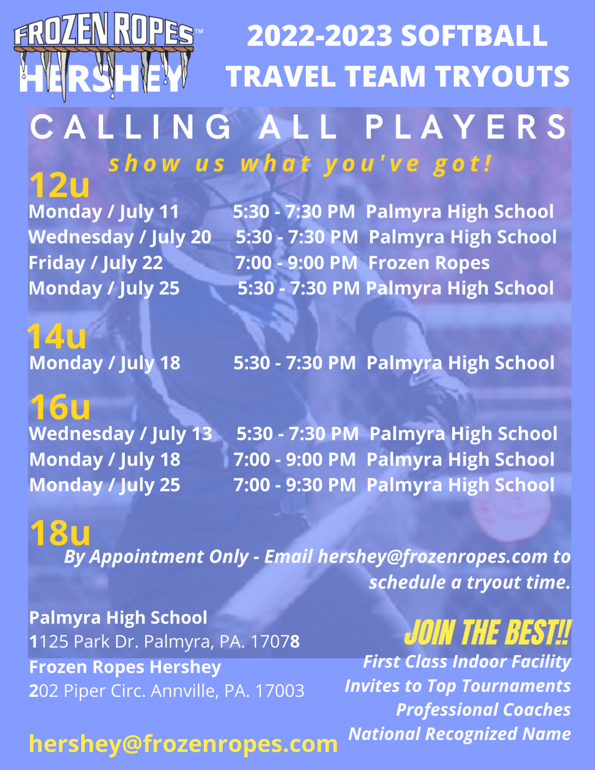 20222023 Softball Travel Team Tryouts at Hershey, PA