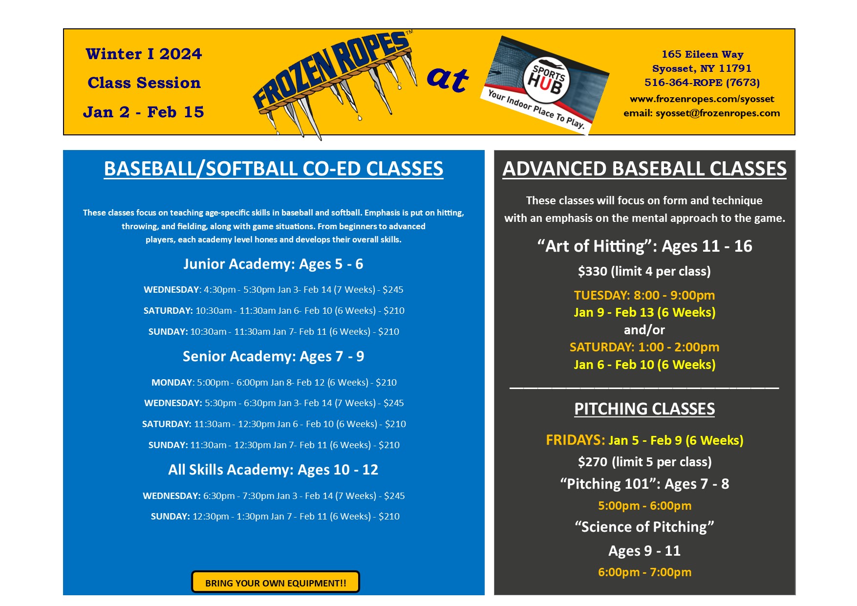 Winter I 2024 SOE Frozen Ropes Syosset, NY